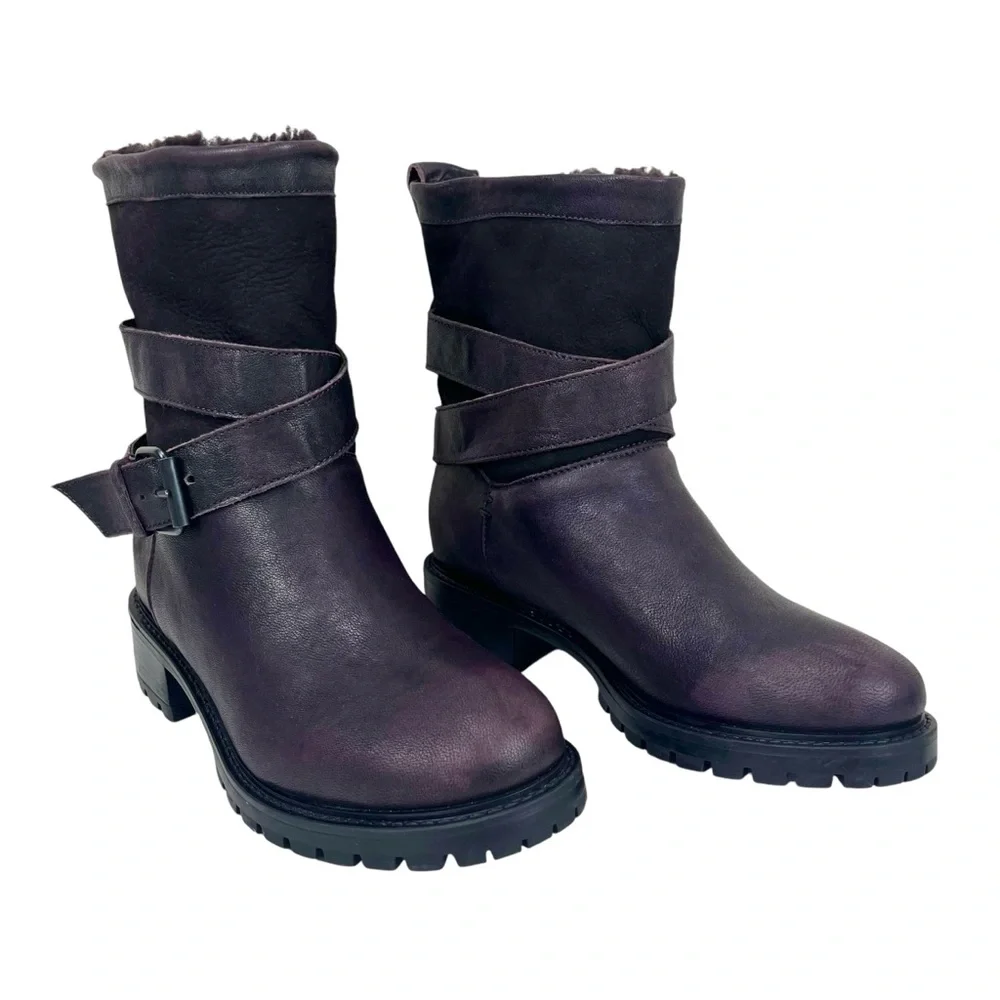 Ross & Snow Women US 5 Emilina Shearling Boots Frosted Winter Plum Made in Italy